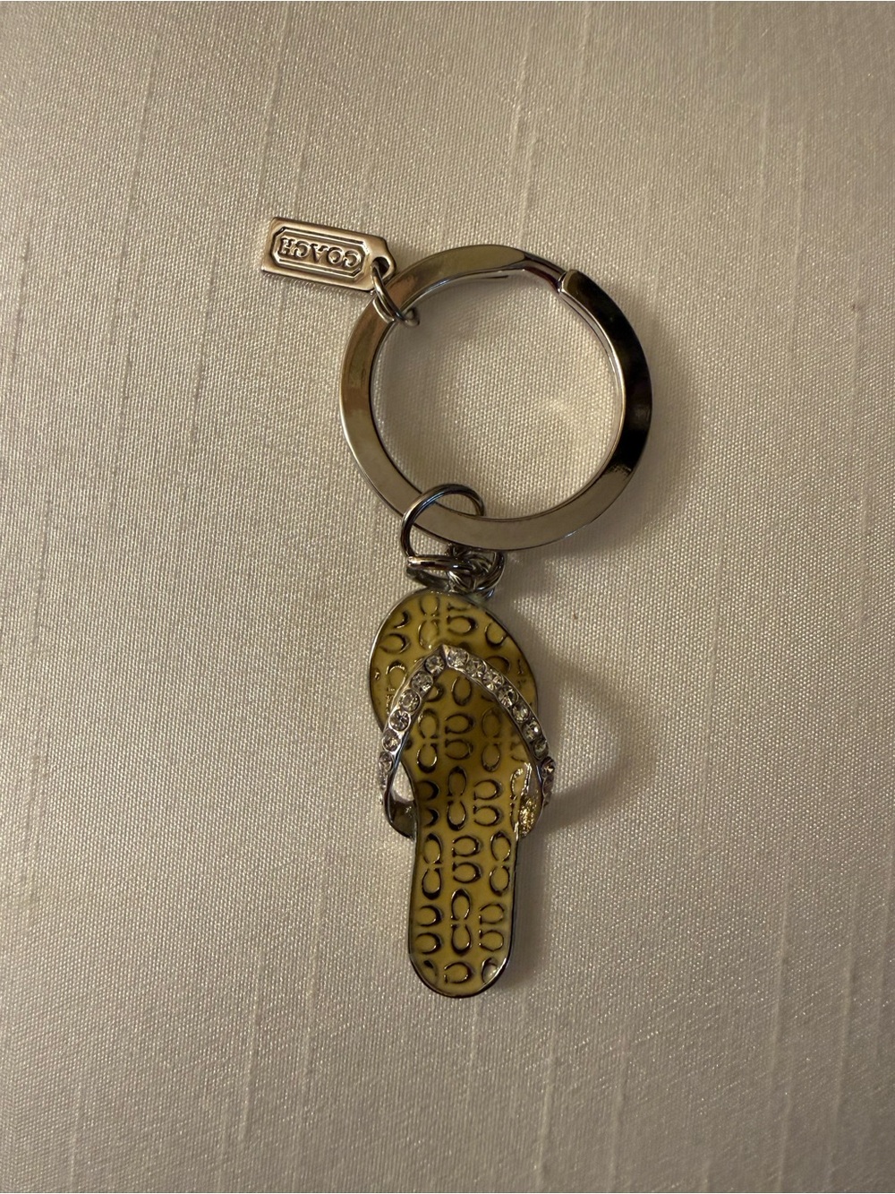 Coach Yellow Enamel Flip Flop Keyring with Crystal Straps